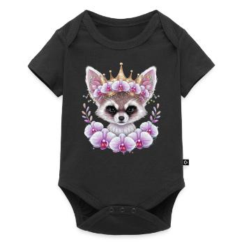 Fennek Wüstenfuchs mit Krone und Orchideen - Baby Premium Kurzarmbody - Schwarz - Vorne