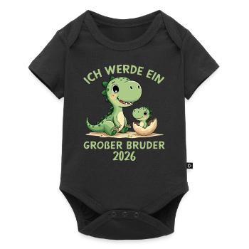 Ich werde großer Bruder 2026 Verkündung Dino - Baby Premium Kurzarmbody - Schwarz - Vorne