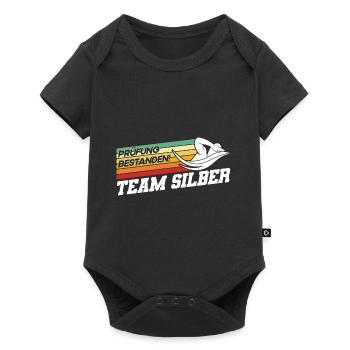 Silber Schwimmer Prüfung Silber Schwimmabzeichen - Baby Premium Kurzarmbody - Schwarz - Vorne