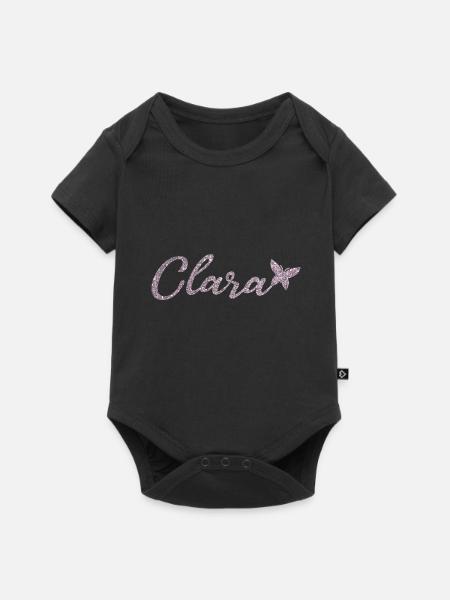 Clara nom prénom rose papillon - Body à manches courtes Premium Bébé - noir