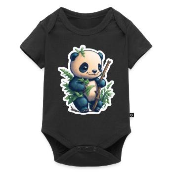 Cute Panda with Bamboo - Baby Premium Kurzarmbody - Schwarz - Vorne