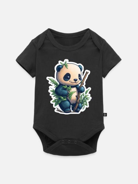 Cute Panda with Bamboo - Baby Premium Kurzarmbody - Schwarz