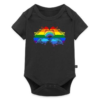 CSD LGBT Hände formen Regenbogen Herz Pride - Baby Premium Kurzarmbody - Schwarz - Vorne