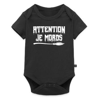 attention je mords - Body à manches courtes Premium Bébé - noir - Devant