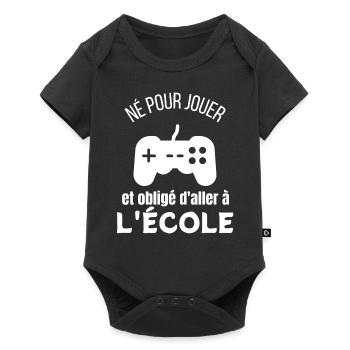 Né pour jouer et obligé d'aller à l'école - Body à manches courtes Premium Bébé - noir - Devant