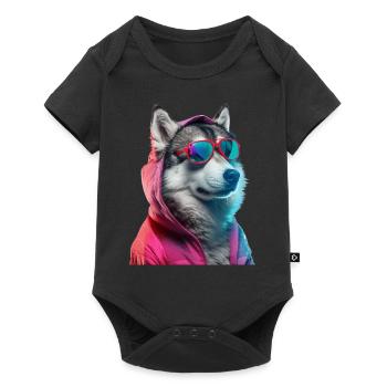 Husky mit Sonnenbrille Bunt Coole Huskys Hund - Baby Premium Kurzarmbody - Schwarz - Vorne