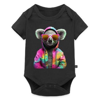 Koala mit Sonnenbrille Bunt Coole Koalabär - Baby Premium Kurzarmbody - Schwarz - Vorne
