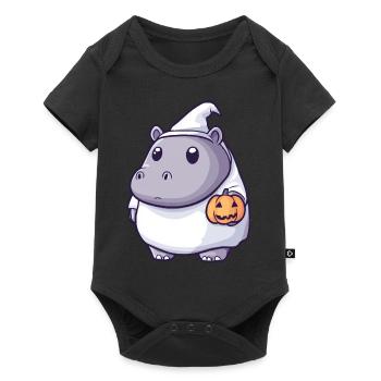Nilpferd Halloween Comic Geist - Baby Premium Kurzarmbody - Schwarz - Vorne