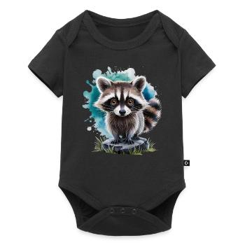 Süßer Waschbär - Baby Premium Kurzarmbody - Schwarz - Vorne