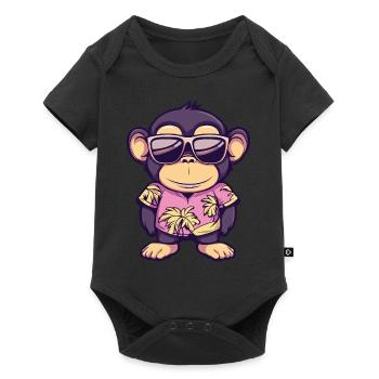 Affe Comic Lustig Sommer - Baby Premium Kurzarmbody - Schwarz - Vorne