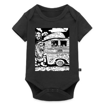 Lion in black and white around a caravan - Baby Premium short-sleeve bodysuit - black - Front