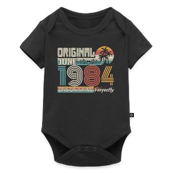 Juni 1984 Juni-Jubiläum Juni 1984 - Baby Premium Kurzarmbody - Schwarz - Vorne