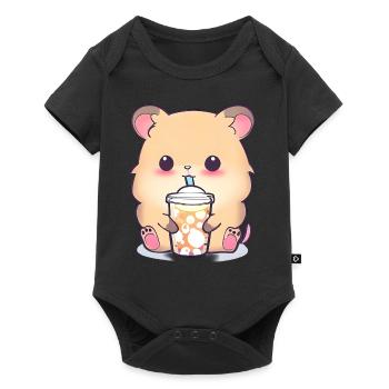 Hamster Kawaii avec thé à bulles - Body à manches courtes Premium Bébé - noir - Devant