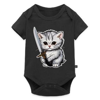 Chat Couteau Animal Animal domestique Chaton - Body à manches courtes Premium Bébé - noir - Devant