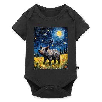 Sanglier, Van Gogh, Nuit Étoilée, Animal, Cochon - Body à manches courtes Premium Bébé - noir - Devant