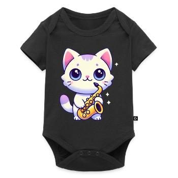 Adorable chat avec graphique de saxophone - Body à manches courtes Premium Bébé - noir - Devant