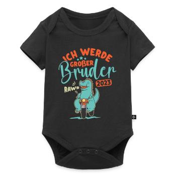 Großer Bruder 2023 Junge Dino Geschwister Geburt - Baby Premium Kurzarmbody - Schwarz - Vorne