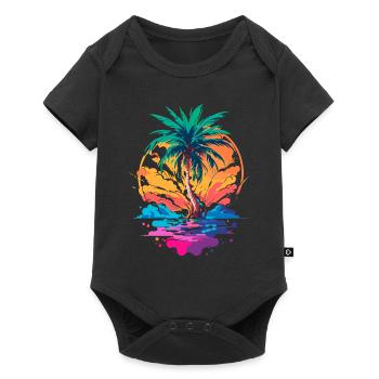 Palm tree in front of sunset | Tropical Paradise - Baby Premium short-sleeve bodysuit - black - Front