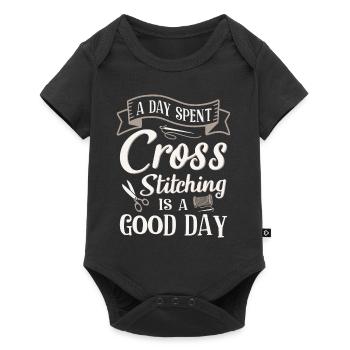 Ein Tag Kreuzstich Sticken - Baby Premium Kurzarmbody - Schwarz - Vorne