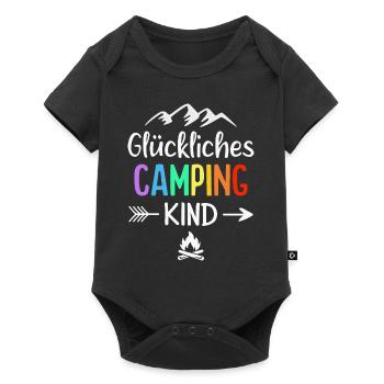 Glückliches Camping Kind Campingplatz Camper - Baby Premium Kurzarmbody - Schwarz - Vorne
