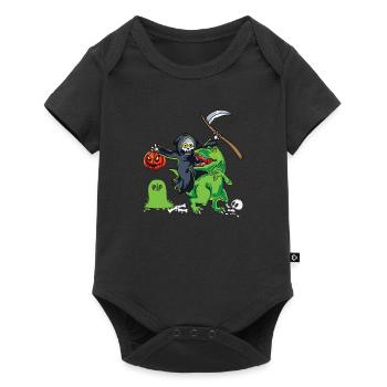 Sensenmann Reitet T Rex Halloween Reaper Geschenk - Baby Premium Kurzarmbody - Schwarz - Vorne