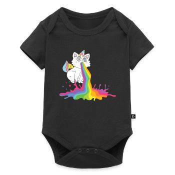 Kotzende Regenbogen Katze - Katzen Geschenk - Baby Premium Kurzarmbody - Schwarz - Vorne