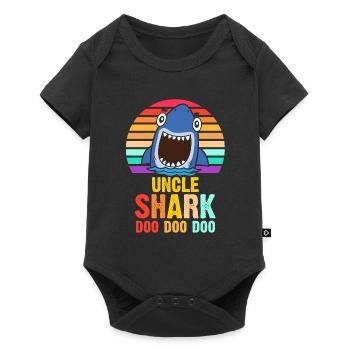 Onkel Shark Geschenkidee - Baby Premium Kurzarmbody - Schwarz - Vorne