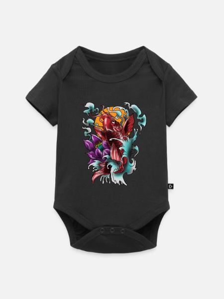 Koi Fish Cool Japanese Tattoo Japan Carp Gift Idea - Baby Premium short-sleeve bodysuit - black