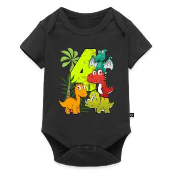 Garçon d'anniversaire de 4 ans quatre 4. Dino T-Rex - Body à manches courtes Premium Bébé - noir - Devant