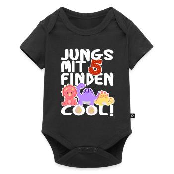 5 Jahre Dinos Geburtstag Junge fünf 5. Dino T-Rex - Baby Premium Kurzarmbody - Schwarz - Vorne