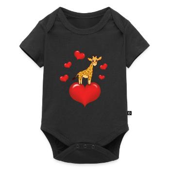 Giraffe Mit Herz - Baby Premium Kurzarmbody - Schwarz - Vorne