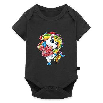 Lustiges Einhorn mit Christmas Ugly Sweater Weihna - Baby Premium Kurzarmbody - Schwarz - Vorne
