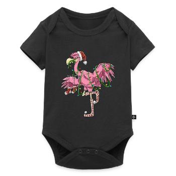 Flamingo Weihnachtsbaum Christmas Pinke Weihnachte - Baby Premium Kurzarmbody - Schwarz - Vorne