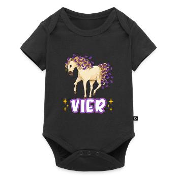 4. Geburtstag Pferde Mädchen Geburtstagsshirt 4 Ja - Baby Premium Kurzarmbody - Schwarz - Vorne
