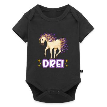 3. Geburtstag Pferde Mädchen Geburtstagsshirt 3 Ja - Baby Premium Kurzarmbody - Schwarz - Vorne