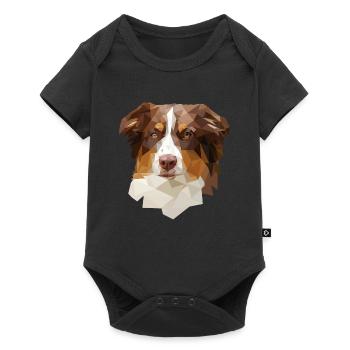 Australian Shepherd, Red Tri Polygon Stil - Baby Premium Kurzarmbody - Schwarz - Vorne