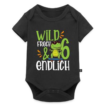 Wild Frech & endlich 6 sechster Geburtstag - Baby Premium Kurzarmbody - Schwarz - Vorne