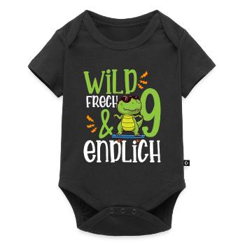 Wild Frech & endlich 9 neunter Geburtstag - Baby Premium Kurzarmbody - Schwarz - Vorne