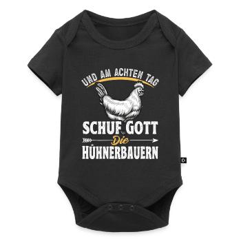 Hühnerbauer Huhn Hühner Gott - Baby Premium Kurzarmbody - Schwarz - Vorne