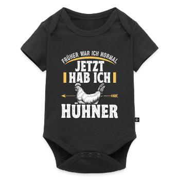 Huhn früher war ich normal jetzt habe ich Hühner - Baby Premium Kurzarmbody - Schwarz - Vorne