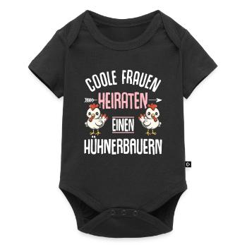 Frau von Hühnerbauer Huhn Hühnerbäuerin - Baby Premium Kurzarmbody - Schwarz - Vorne