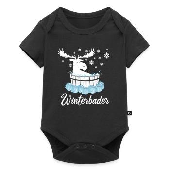Elch Winterbader Eisbaden Eisbad Spruch - Baby Premium Kurzarmbody - Schwarz - Vorne
