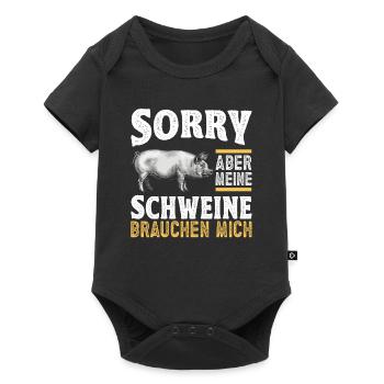 Landwirt Schwein Schweinebauer Spruch - Baby Premium Kurzarmbody - Schwarz - Vorne