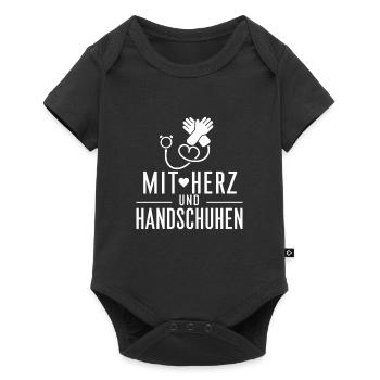 Mit Herz und Handschuhen Pflegekräfte - Baby Premium Kurzarmbody - Schwarz - Vorne