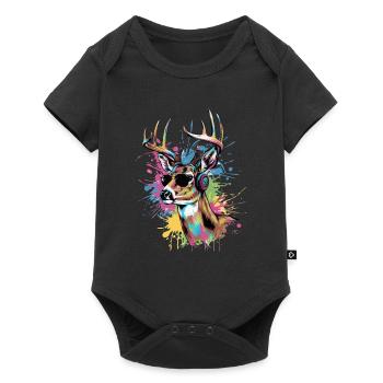 Pop Art Deer with Headphones Sunglasses Fest - Baby Premium short-sleeve bodysuit - black - Front