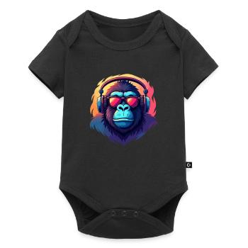 Gorilla with sunglasses and headphones in Pop Art - Baby Premium short-sleeve bodysuit - black - Front