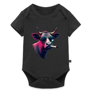 Cow with sunglasses animal motif smoking cow - Baby Premium short-sleeve bodysuit - black - Front