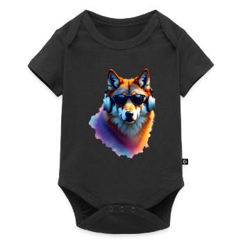 Wolf Kunst Kunstwerk Wasserfarbe Wald Wolf - Baby Premium Kurzarmbody - Schwarz - Vorne