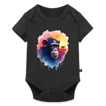Chimpanzé Art Oeuvre Aquarelle Forêt Singe - Body à manches courtes Premium Bébé - noir - Devant