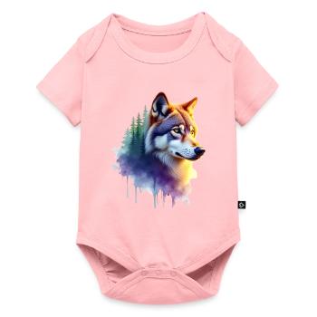Wolf Kunst Kunstwerk Wasserfarbe Wald Wolf - Baby Premium Kurzarmbody - Rosa - Vorne